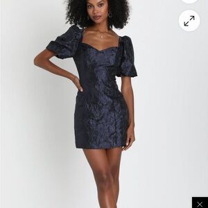 Elegant Navy Puff Sleeve Dress